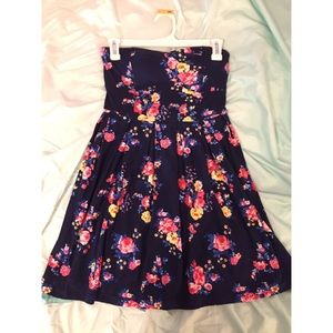 No Boundaries Navy Floral Strapless Mini Dress